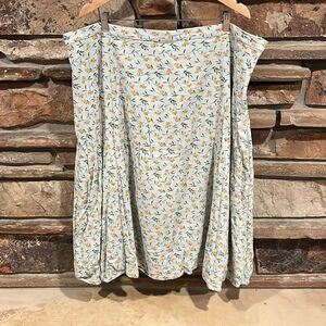 Roolee Lemon Print Light Blue Cotton Midi Skirt